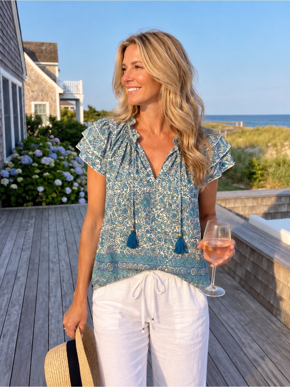 Perry Walker Collective Varina Flutter Sleeve Silk Top Paisley Boho – Large